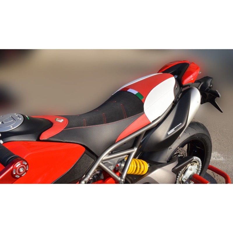 Housse de selle pour Ducati Hypermotard 950 modèle Orlando Total Black Tapottieria Italie Rouge