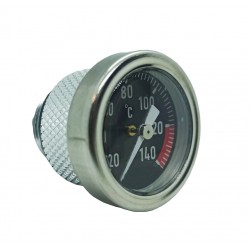 Oil filler plug with black thermometer